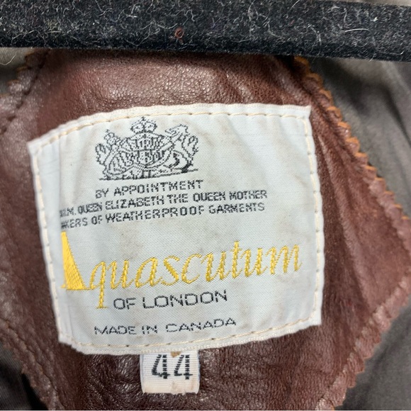 Aquascutum London Vintage Brown Leather Coat Sz 44 XL Oversize Aviator Collar - Picture 3 of 16
